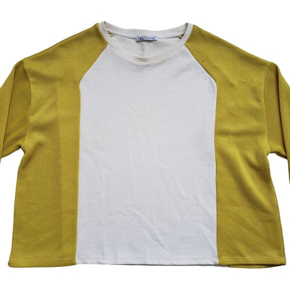 Zara Sweater Womens Medium Colorblock Ribbed Sleeves Sweatshirt Pullover - Picture 4 of 10